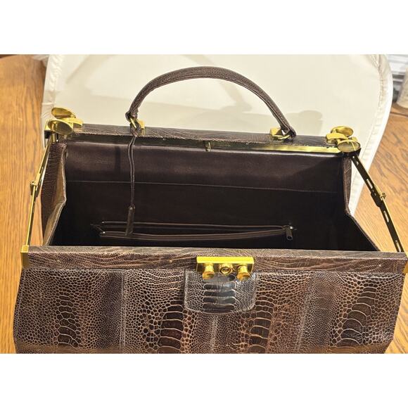 Vintage Luc Benoit Shiny Brown SnakeSkin Top Handle Framed Doctor’s Bag - Picture 8 of 13